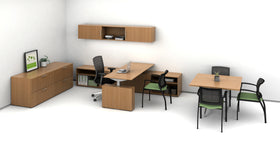 AIS Calibrate Casegood Small Private Office w/ Height-Adjustable Desk, Lateral File & Guest Table