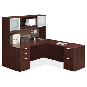 L-Shaped Typical with Hutch, Glass Doors, & 2 Full Pedestals by OfficeSource