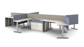 AIS Encounter PowerBeam 4-Person Workstation w/ Sit-Stand Desks and Lateral File