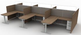 AIS Divi Cubicles: 6 Workstation Typical with Glass Top Dividers and L-Desks