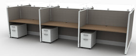 AIS Divi Cubicles: 6 Workstation Typical with Glass Top Dividers Mobile Peds
