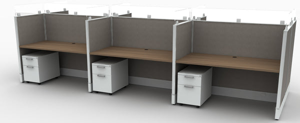 AIS Divi Cubicles: 6 Workstation Typical with Glass Top Dividers Mobile Peds