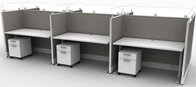 AIS Divi Cubicles: 6 White Workstation Typical with Glass Dividers Mobile Peds