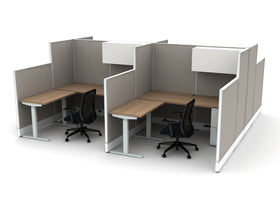 AIS Divi Cubicles: 4 Workstation Typical with L-Desks & Overhead Storage