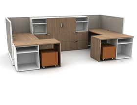 AIS Divi Dual Workstation Typical with L-Desks, Lateral Files and Bookshelf
