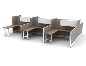 AIS Divi Cubicles: 6 Workstation Typical with L-Desks, Overhead Storage & BBF Ped