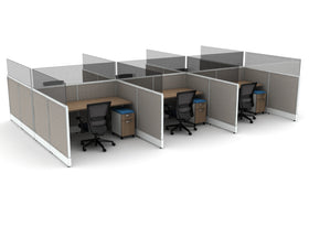 AIS Divi Cubicles: 6 Workstation Typical with Mobile Cushion-top Ped