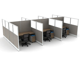 AIS Divi Cubicles: 6 Workstation Typical with Privacy Topper & Mobile Ped