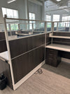 Beautiful condition AIS 7x7 workstations w/ ALL GLASS tops and sit/stand surfaces!