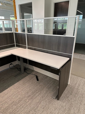 Beautiful condition AIS 7x7 workstations w/ ALL GLASS tops and sit/stand surfaces!