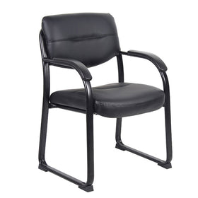 BOSS Leather Sled Base Side Chair with Arms