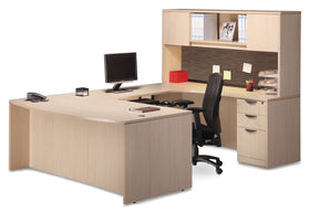 Bow Front U-Shaped Desk with Hutch & Full Pedestal by OfficeSource