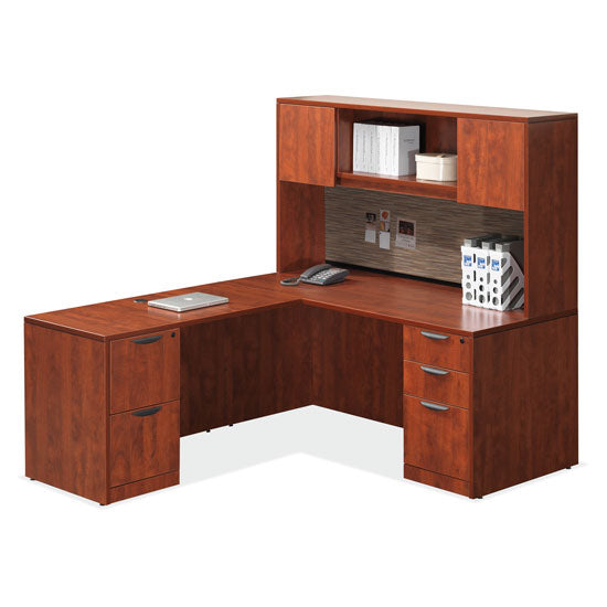 L-Shaped Typical with Hutch, Laminate Doors, & 2 Full Pedestals by OfficeSource