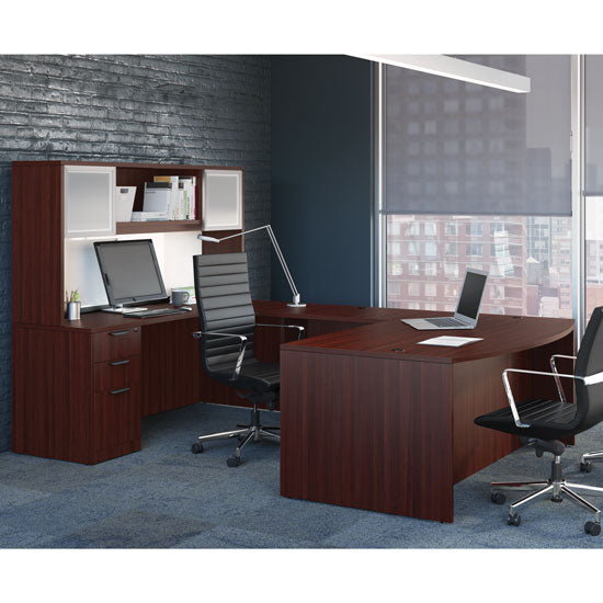 U-Shaped Desk with Glass Board, Hutch, & Full Pedestal by OfficeSource